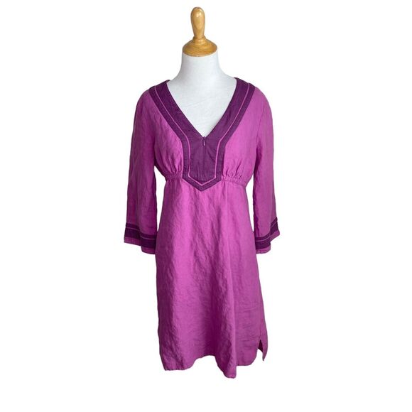 Athleta  Lanai  Linen V Neck Dress Purple Tunic Nature Beach Lagenlook Sz Small - Picture 9 of 9